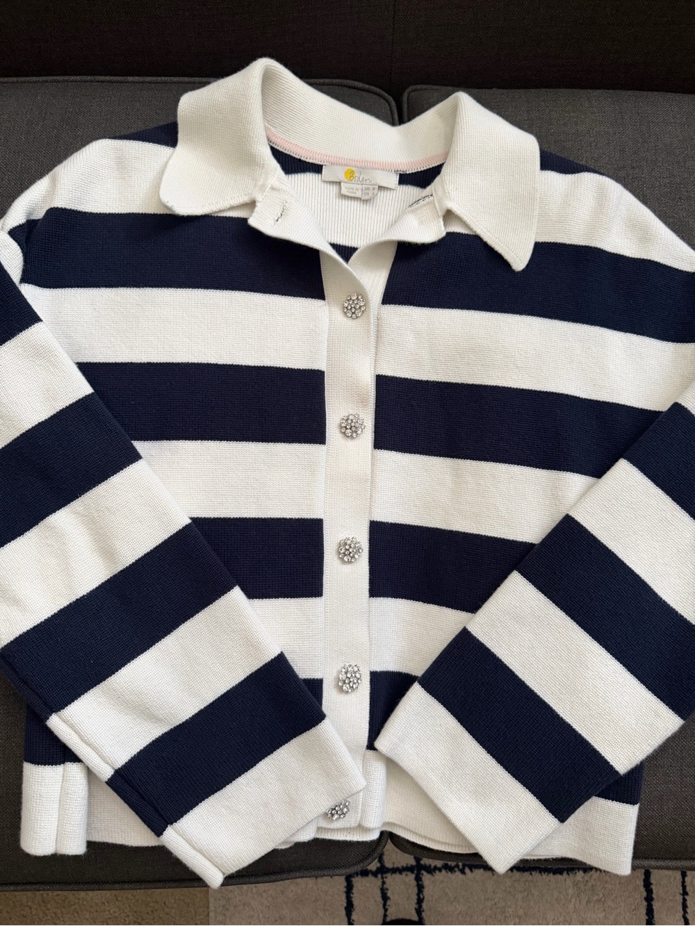 Boden Striped Cardigan Blue & Cream Size 4